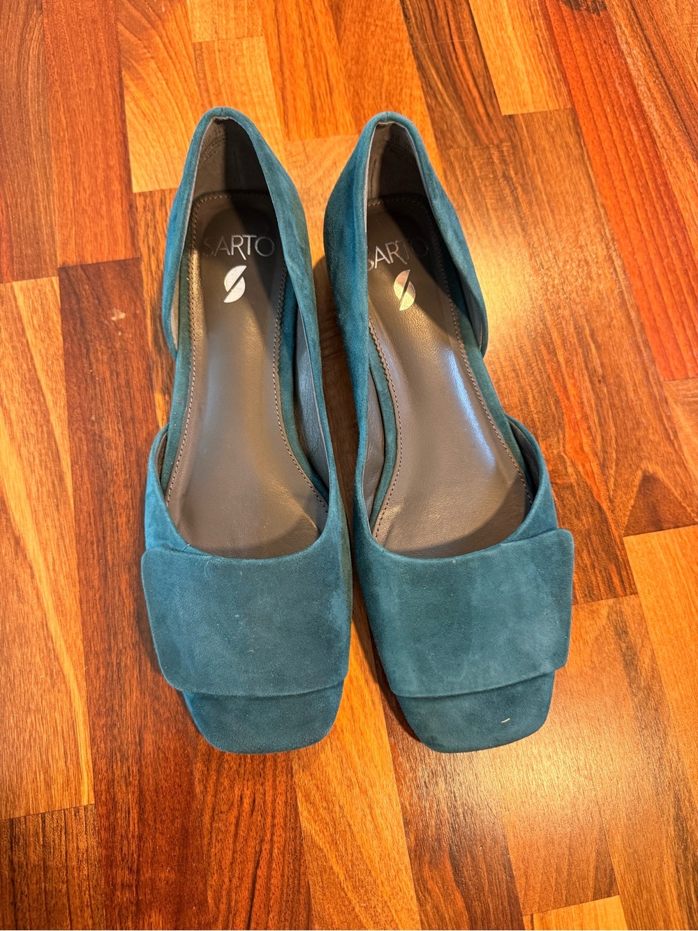 Franco Sarto Teal Suede Square-Toe Flats